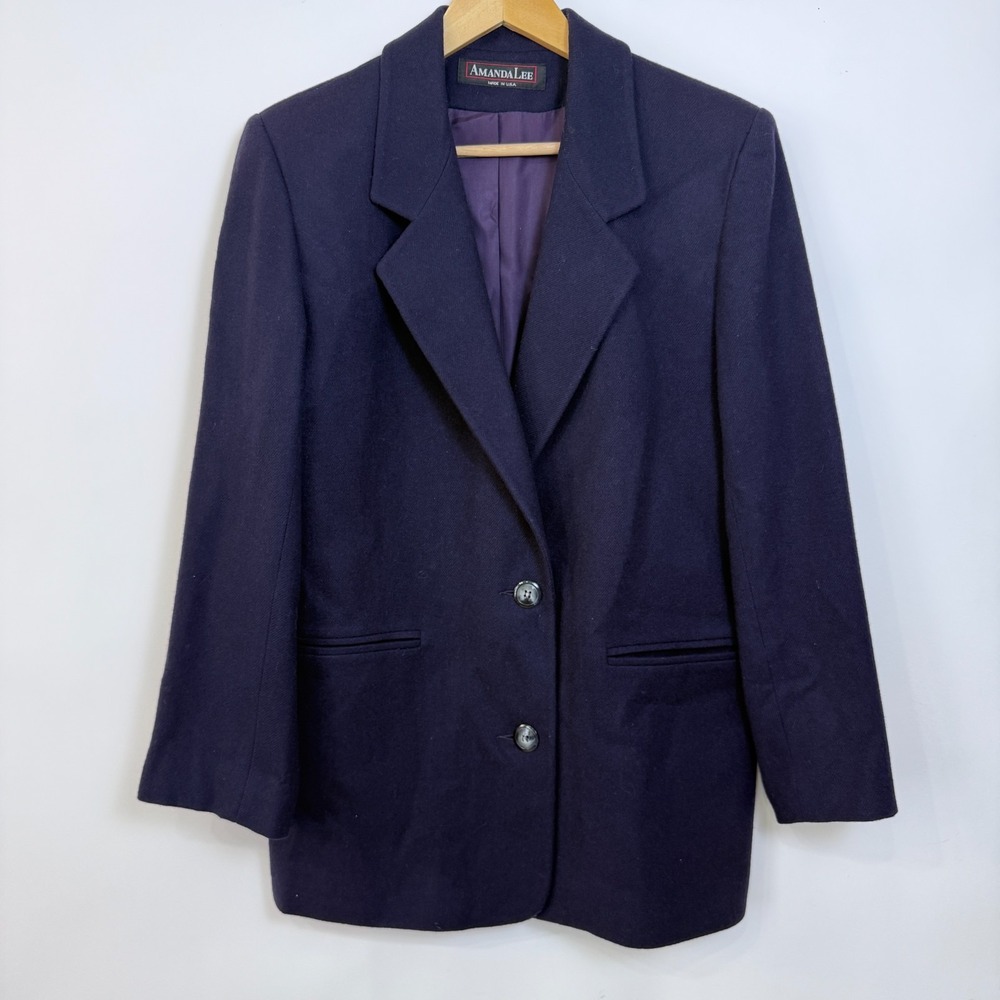 Vintage Wool Blazer Jacket Womens Size 12 Dark‎ Purple Academia Preppy Office
